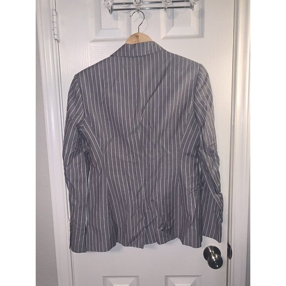 IPEKYOL Gray White Striped One Button Linen Blend Casual Career Blazer Size 8 - Picture 5 of 12